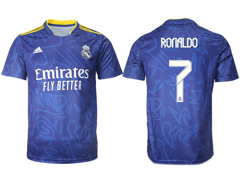 Cheap Men 2021-2022 Club Real Madrid away aaa version blue 7 Soccer Jerseys